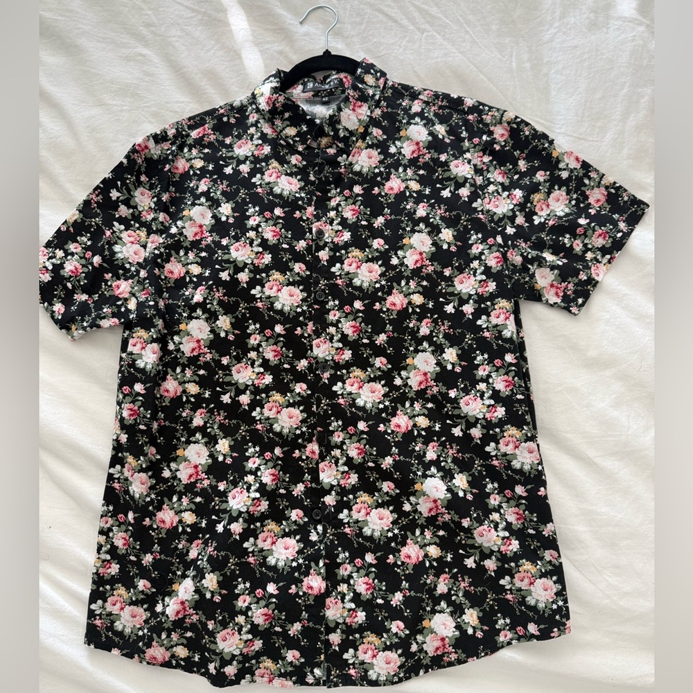 Allegra K Black Floral Men's Shirt